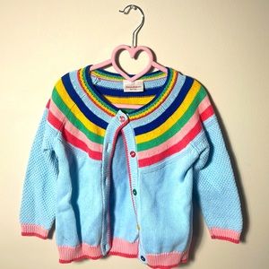 Hanna Anderson Blue Strip Cardigan w/Colorful Buttons, Size 120